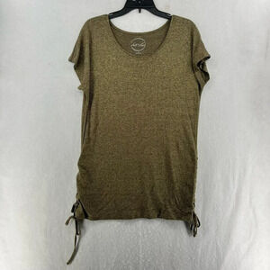 INC International Concepts Womens Sz XL Gold Metallic Tunic Top Braided Tie Hem